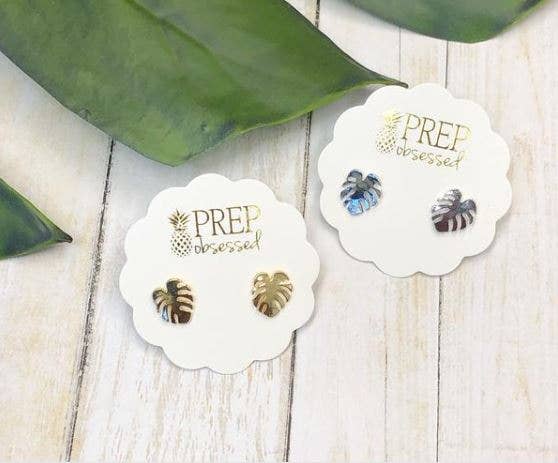 Dainty Palm Leaf Stud Earrings: Silver