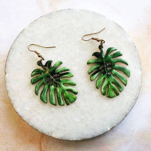 Watercolor Palm Leaf Dangle Earrings