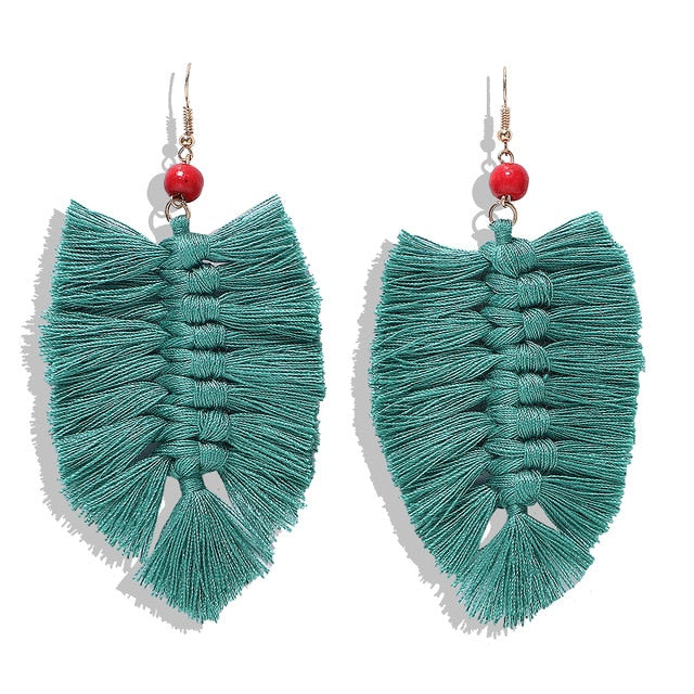 Bohemian Macrame Feather Earrings